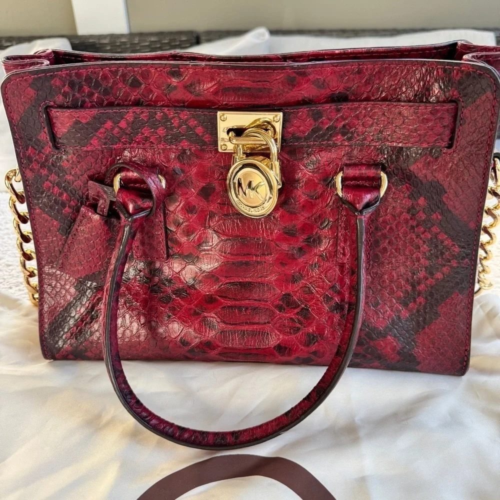 Michael Kors Burgundy Snake Print Satchel